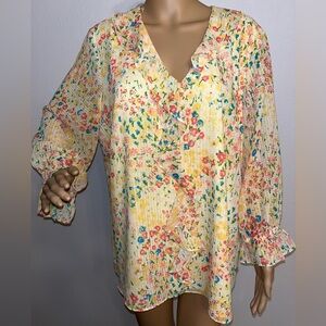 Investments Floral Blouse - Yellow and Multicolor